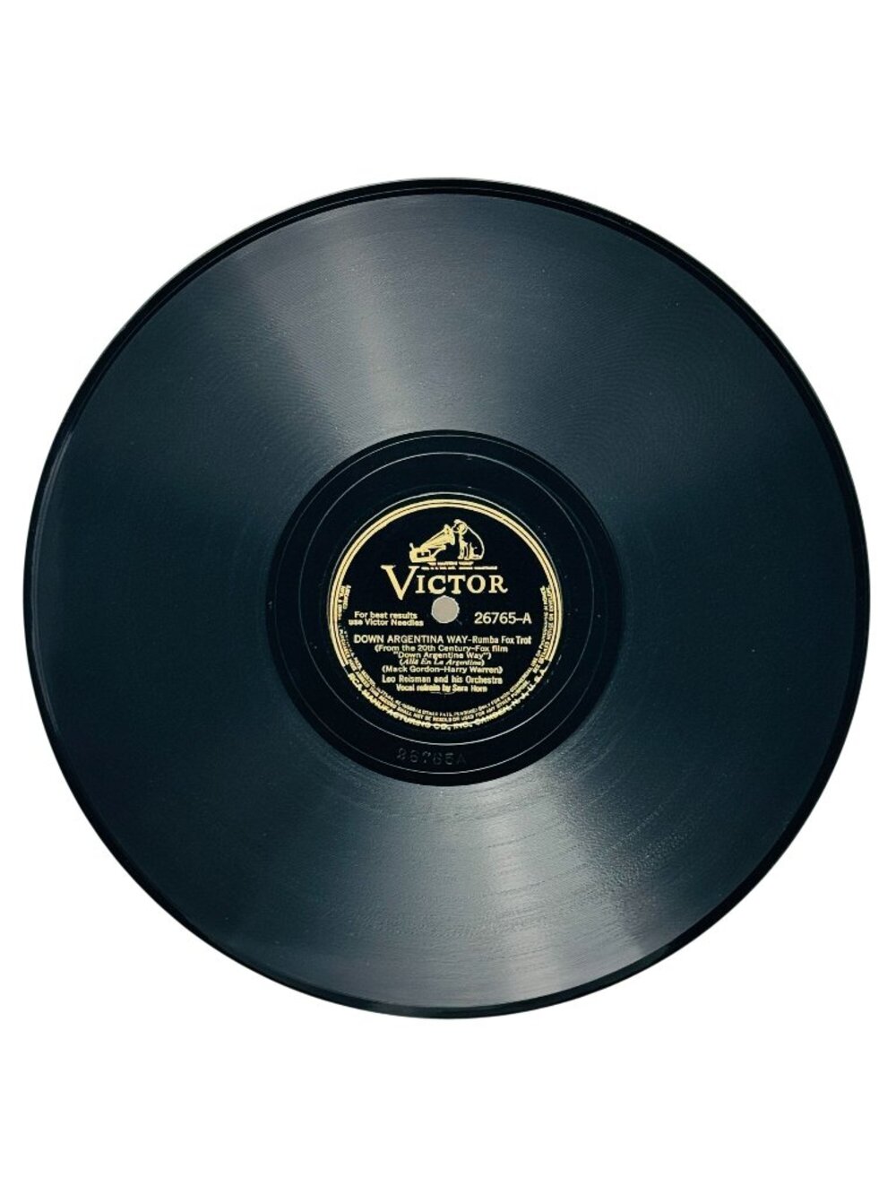 Leo Reisman Down Argentina Way 10 Inch Shellac Record 78 RPM Victor 26765